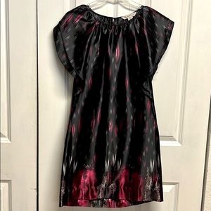 BCN Generarion Black Pink Print Flutter Sleeve Satin Dress Size M
